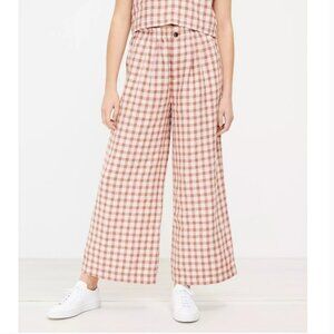 Lou & Grey 100% Linen Gingham Wide Leg Pants | Size Small